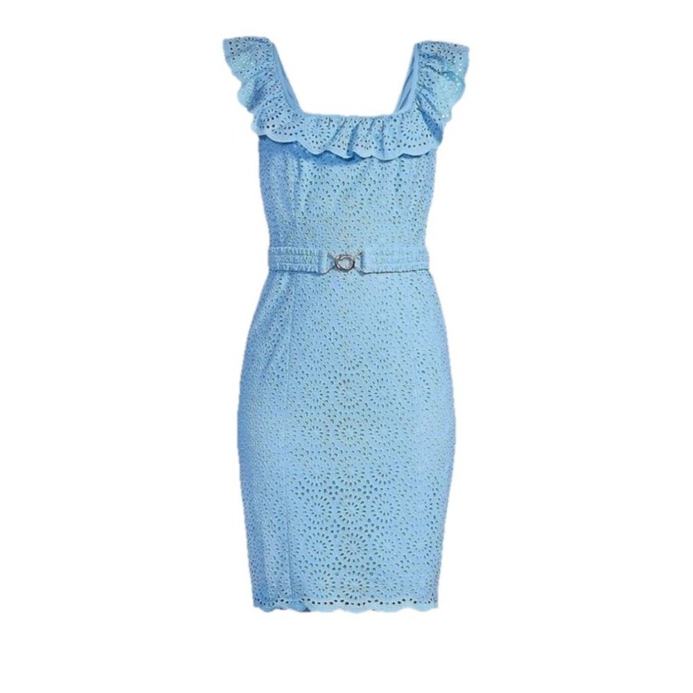 LILLY PULITZER Women's Size 2 Ryann Eyelet Shift Dress Frenchie Blue Square Neck